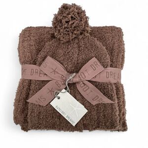 NWT Barefoot Dreams Chestnut CozyChic Pom Pom Beanie And Scarf Set One Size